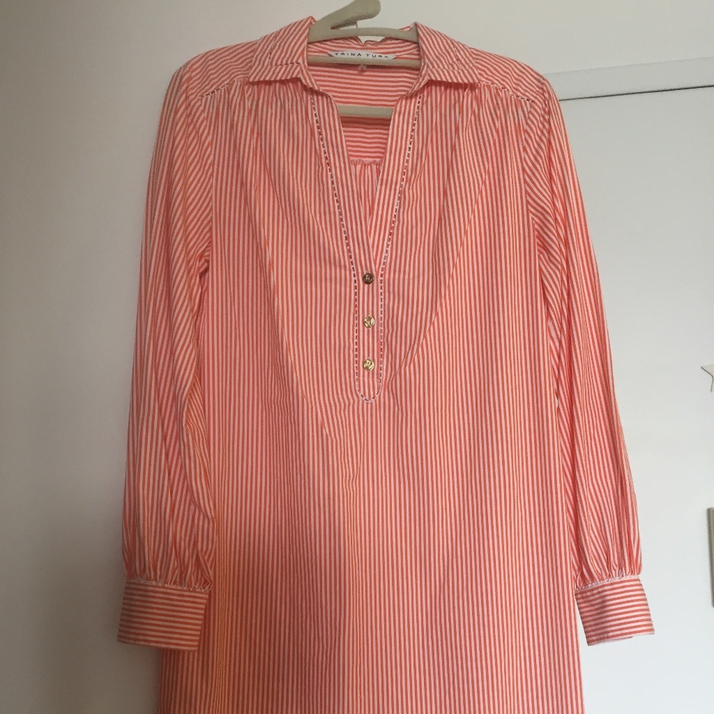 Trina Turk orange & white stripe cotton shirt-dres